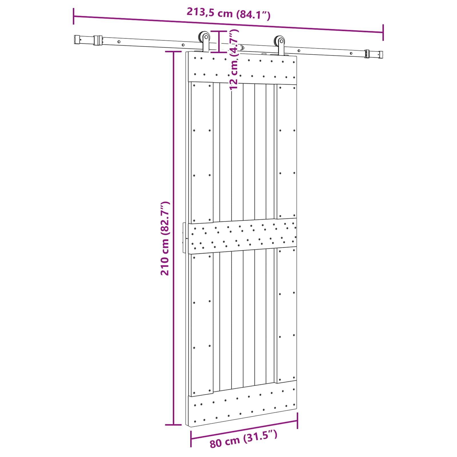 vidaXL Schiebetür NARVIK Natürlich und Schwarz 80 x 210 cm (213,5 cm)