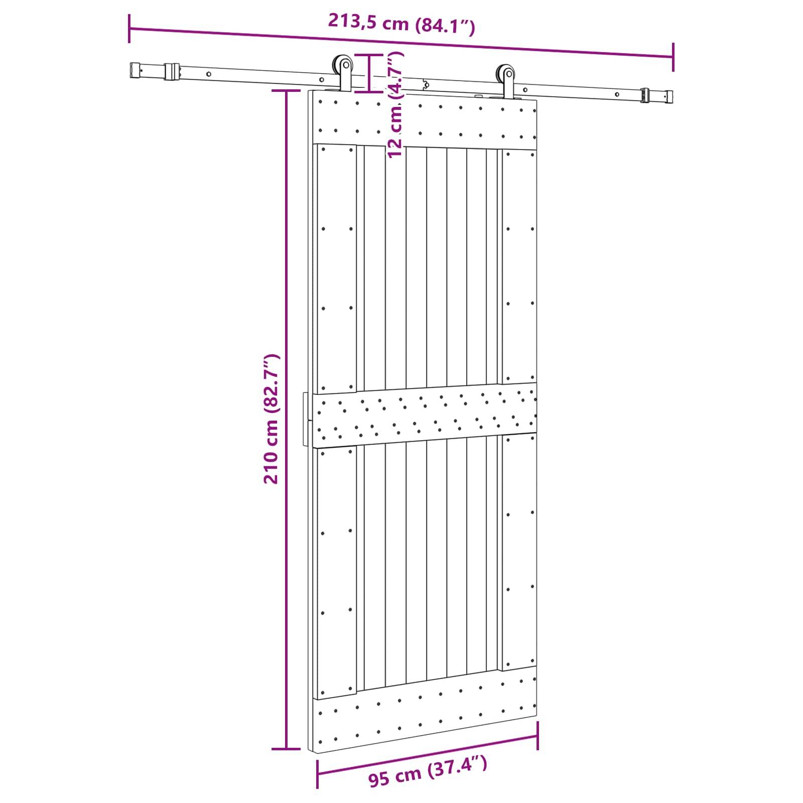 vidaXL Schiebetür NARVIK Natürlich und Schwarz 95 x 210 cm (213,5 cm)