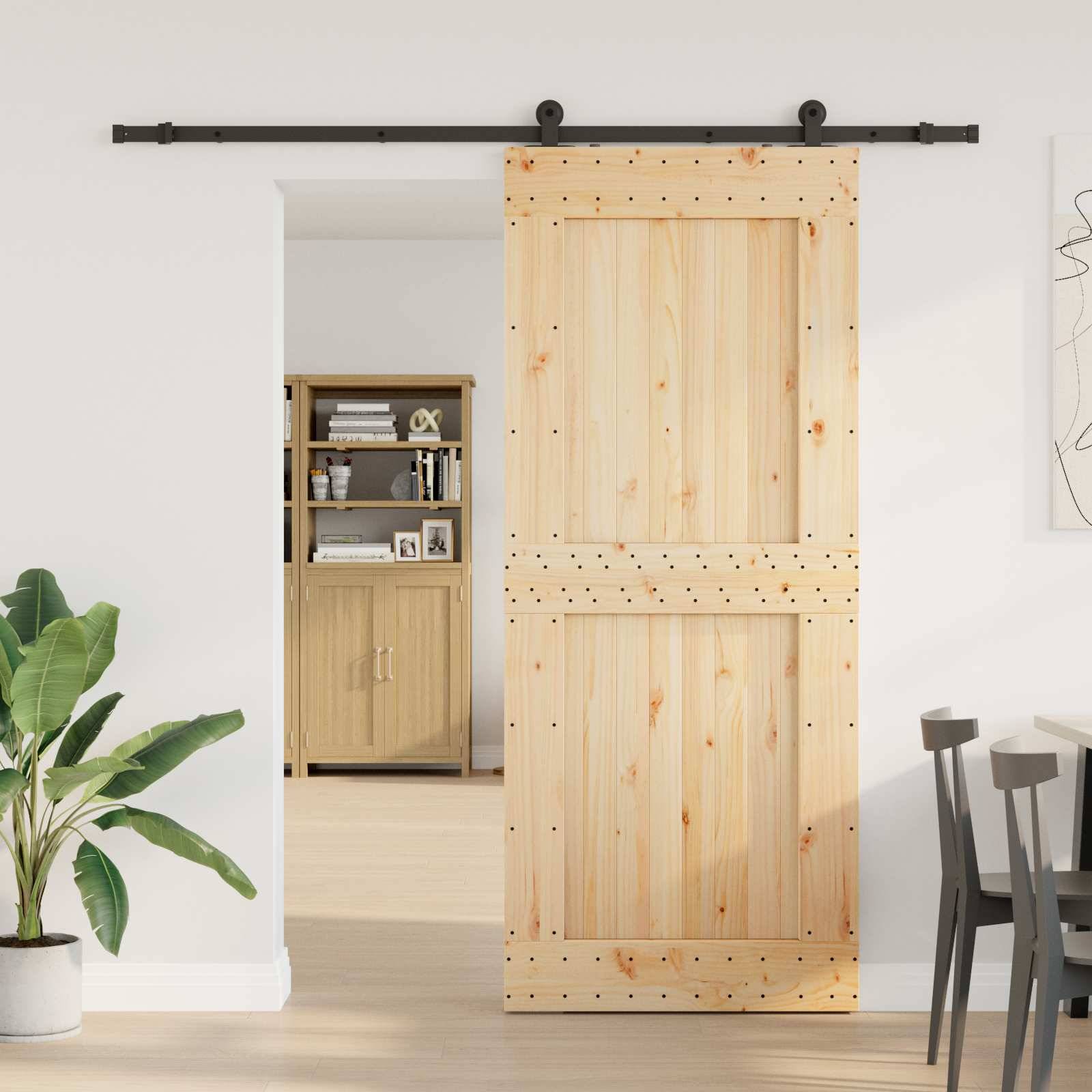 vidaXL Schiebetür NARVIK Natürlich und Schwarz 95 x 210 cm (213,5 cm)