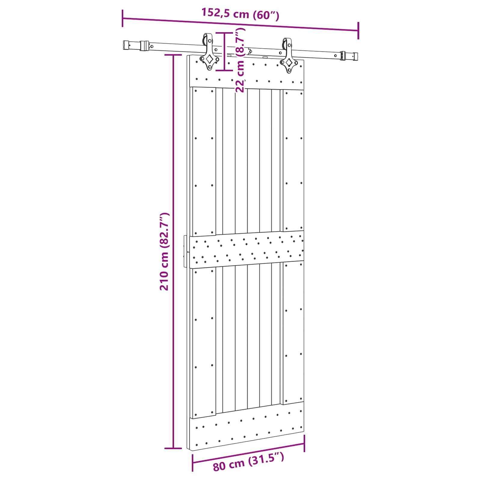 vidaXL Schiebetür NARVIK Natürlich und Schwarz 80 x 210 cm (152,5 cm)