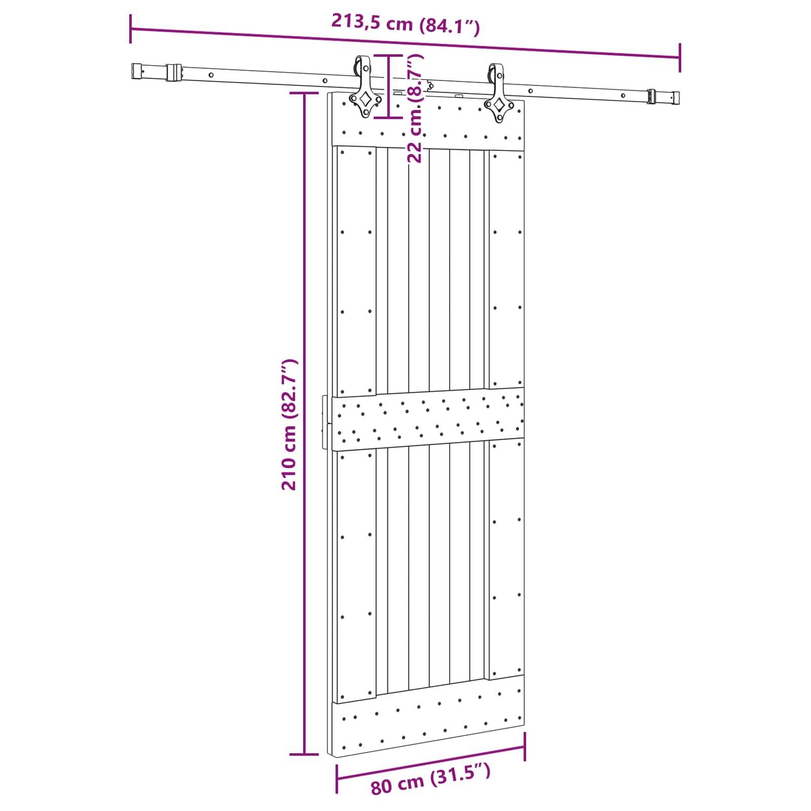 vidaXL Schiebetür NARVIK Natürlich und Schwarz 80 x 210 cm (213,5 cm)