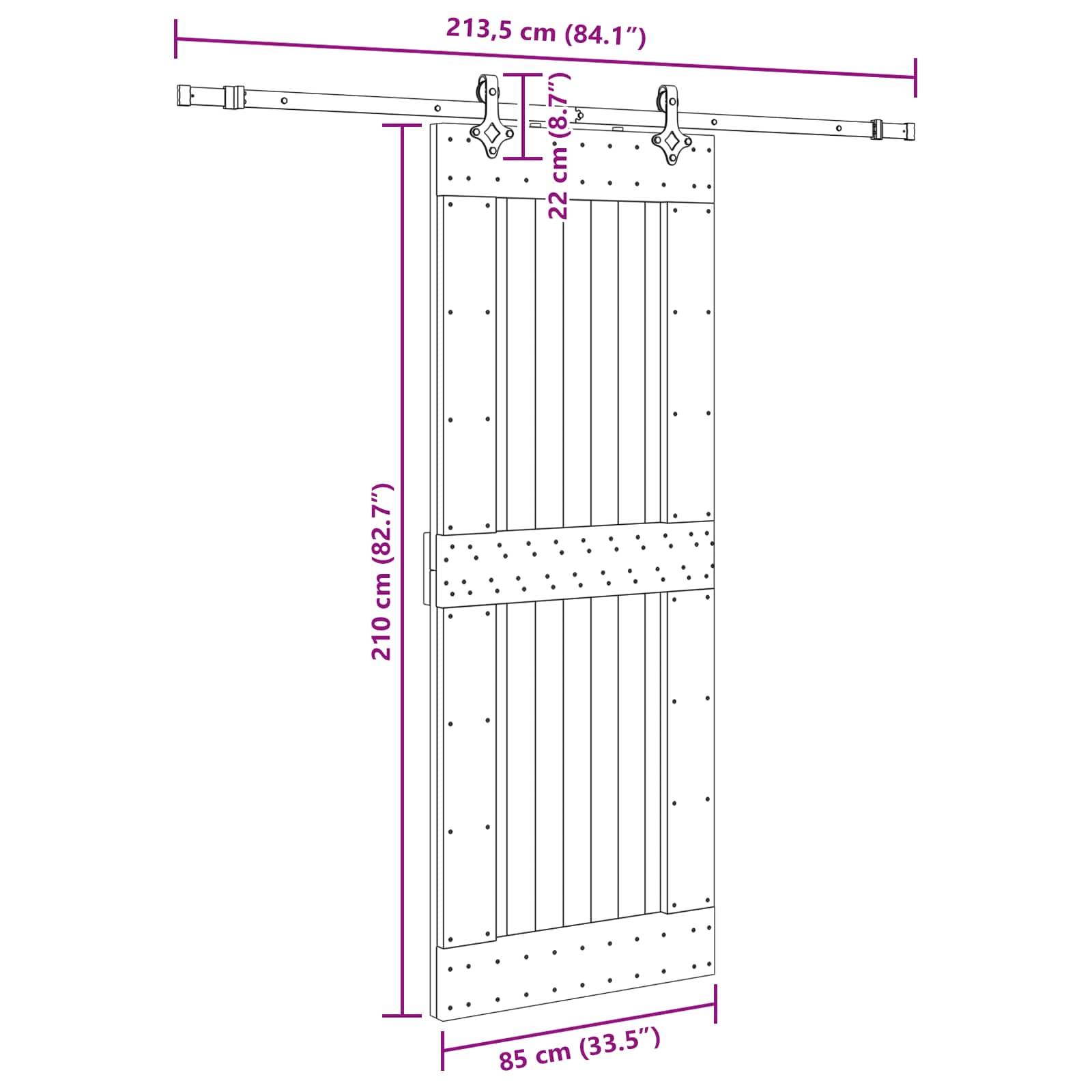 vidaXL Schiebetür NARVIK Natürlich und Schwarz 85 x 210 cm (213,5 cm)
