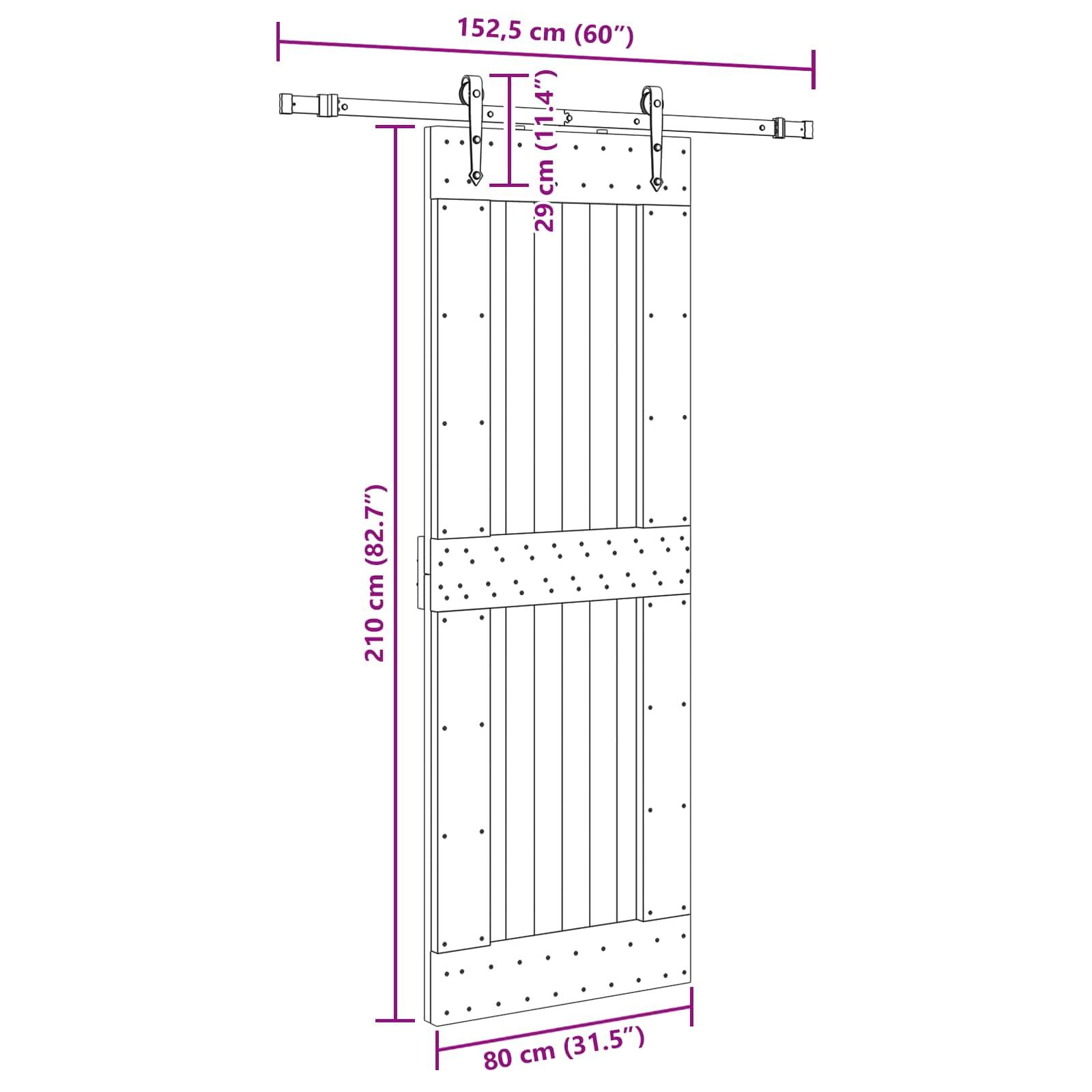 vidaXL Schiebetür NARVIK Natürlich und Schwarz 80 x 210 cm (152,5 cm)