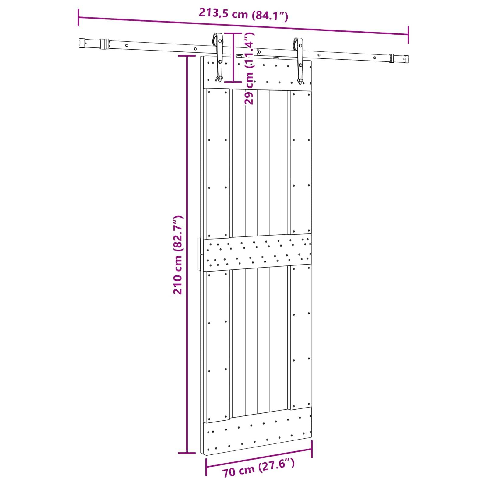 vidaXL Schiebetür NARVIK Natürlich und Schwarz 70 x 210 cm (213,5 cm)