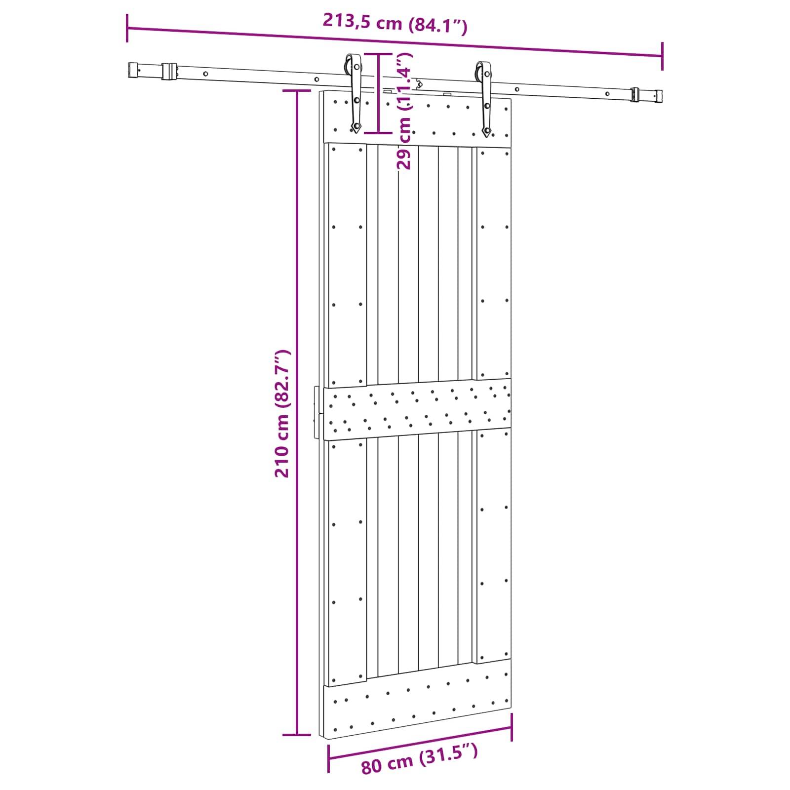 vidaXL Schiebetür NARVIK Natürlich und Schwarz 80 x 210 cm (213,5 cm)