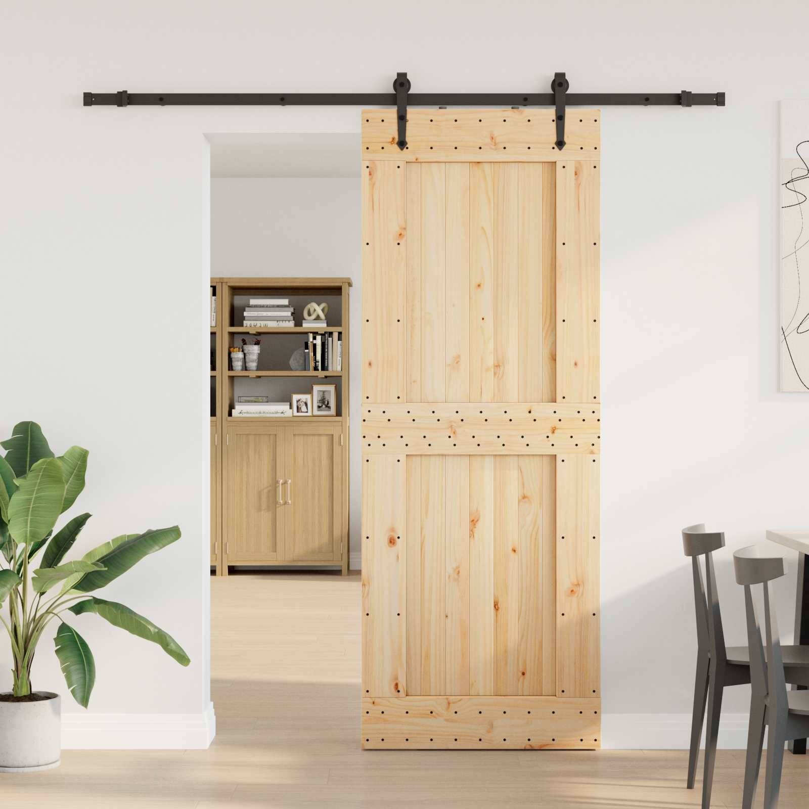 vidaXL Schiebetür NARVIK Natürlich und Schwarz 85 x 210 cm (213,5 cm)