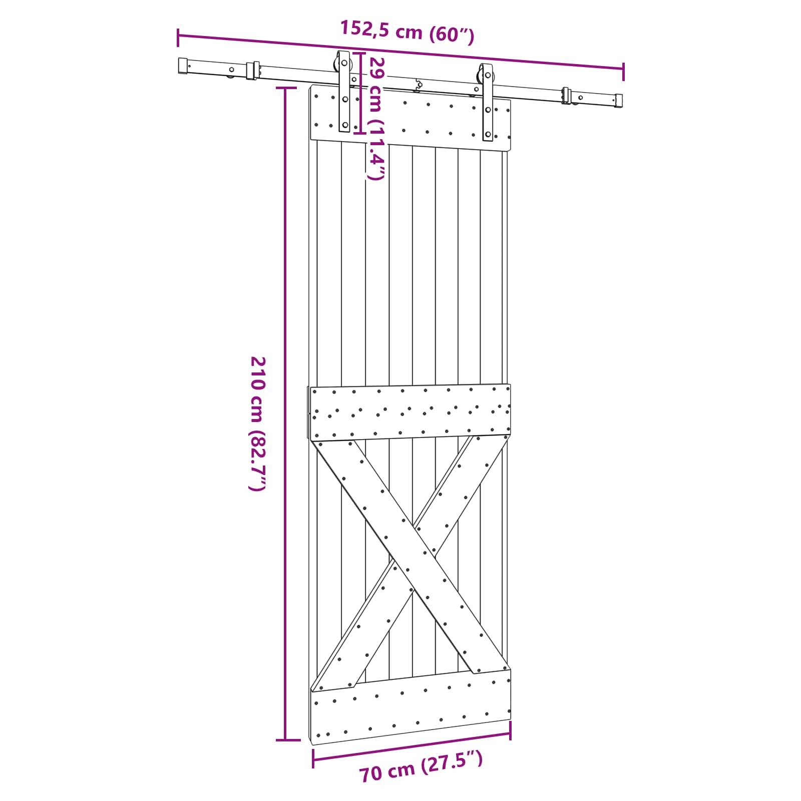 vidaXL Schiebetür NARVIK Natürlich und Schwarz 70 x 210 cm (152,5 cm)
