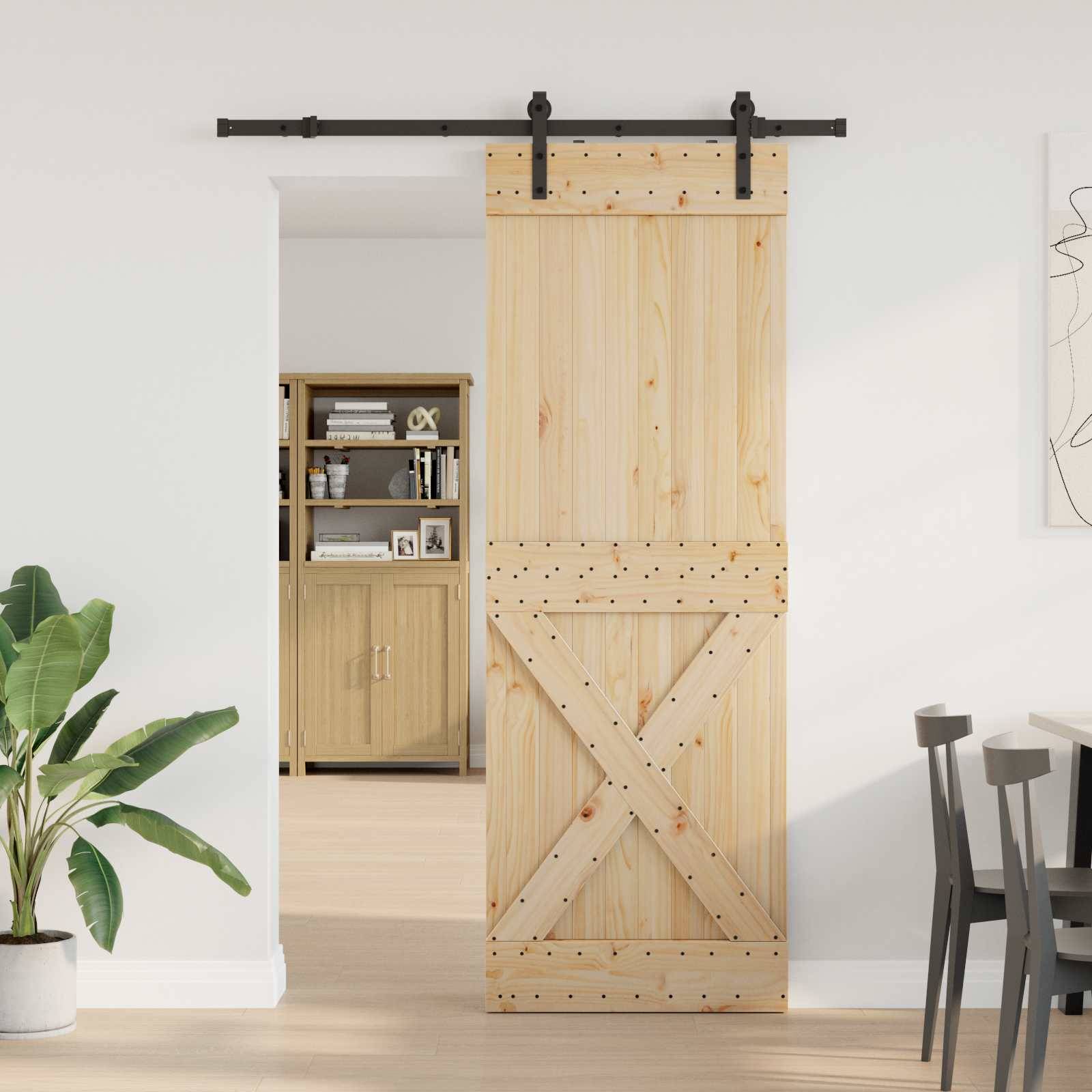 vidaXL Schiebetür NARVIK Natürlich und Schwarz 80 x 210 cm (152,5 cm)