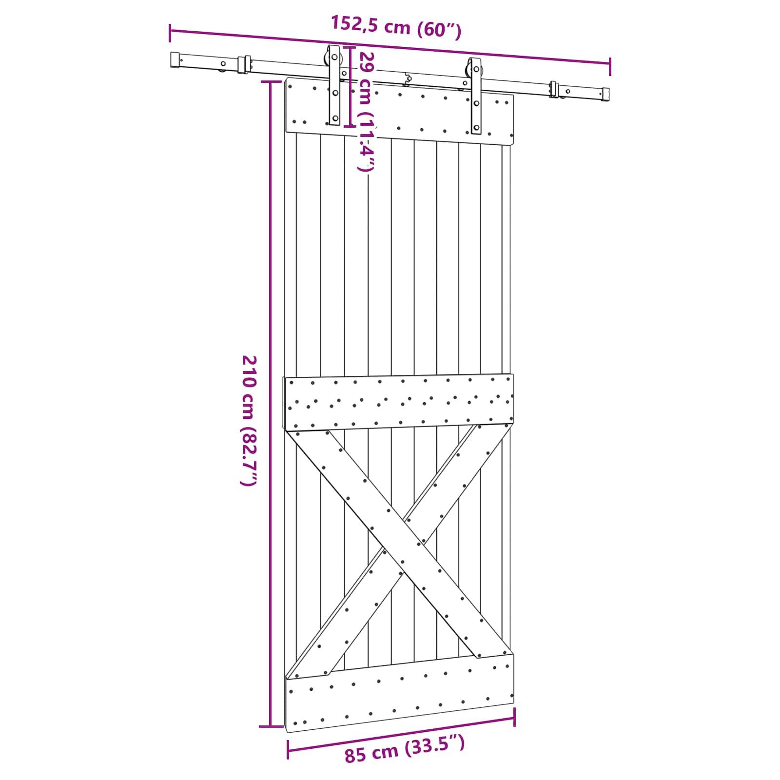 vidaXL Schiebetür NARVIK Natürlich und Schwarz 85 x 210 cm (152,5 cm)