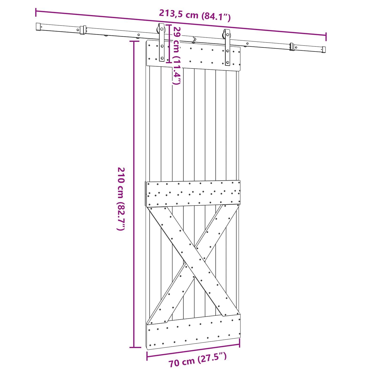 vidaXL Schiebetür NARVIK Natürlich und Schwarz 70 x 210 cm (213,5 cm)