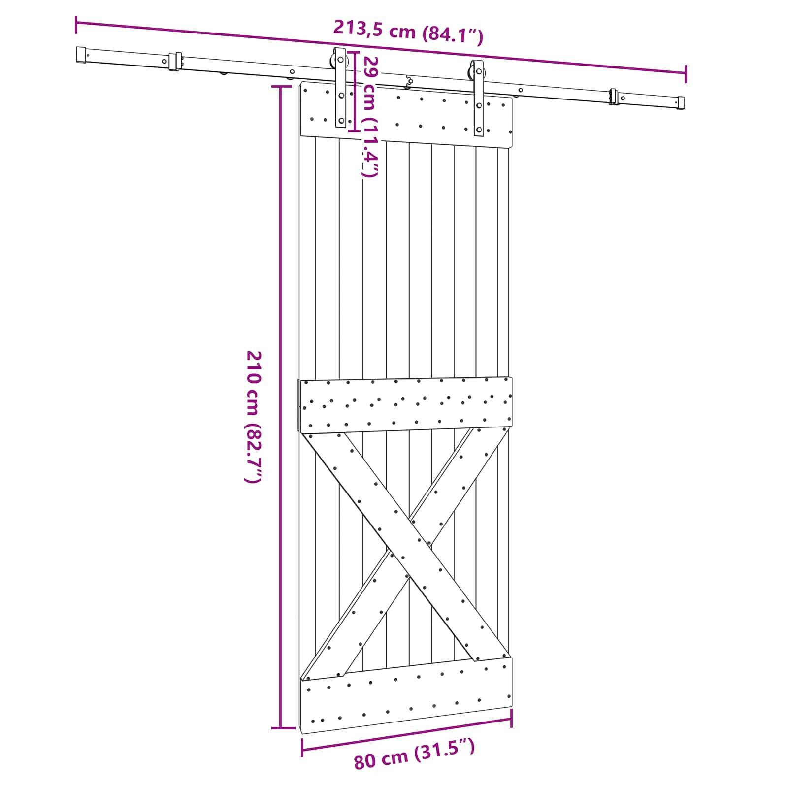 vidaXL Schiebetür NARVIK Natürlich und Schwarz 80 x 210 cm (213,5 cm)
