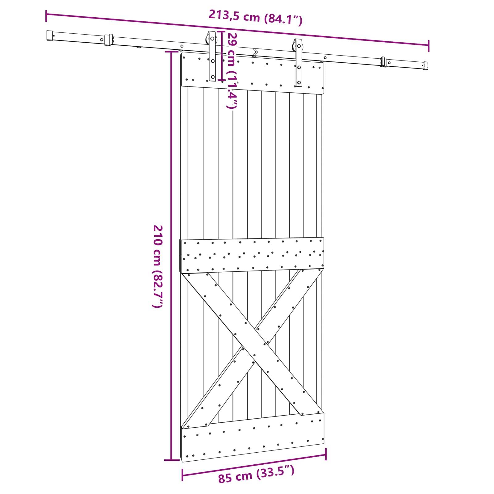 vidaXL Schiebetür NARVIK Natürlich und Schwarz 85 x 210 cm (213,5 cm)