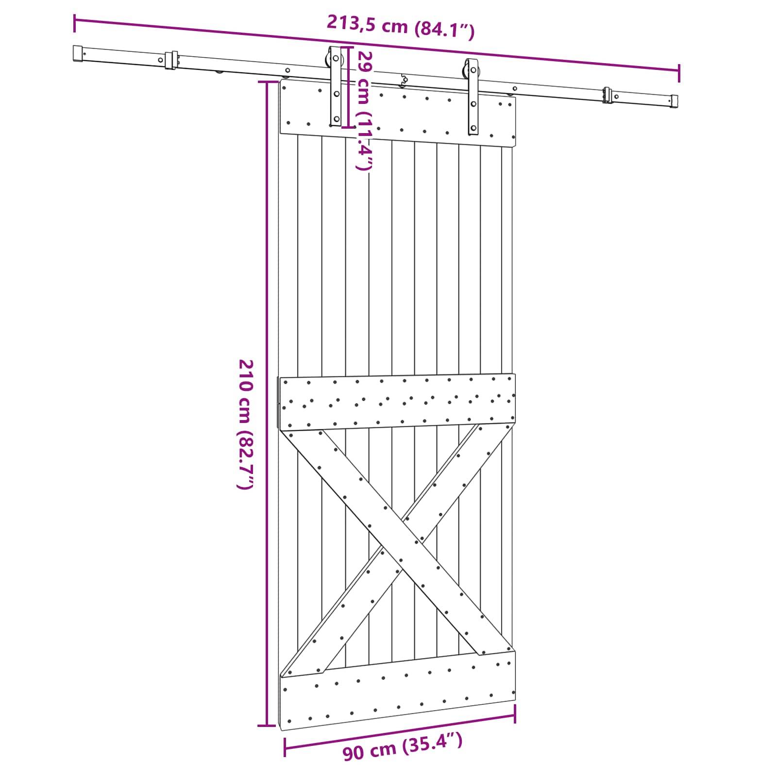 vidaXL Schiebetür NARVIK Natürlich und Schwarz 90 x 210 cm (213,5 cm)