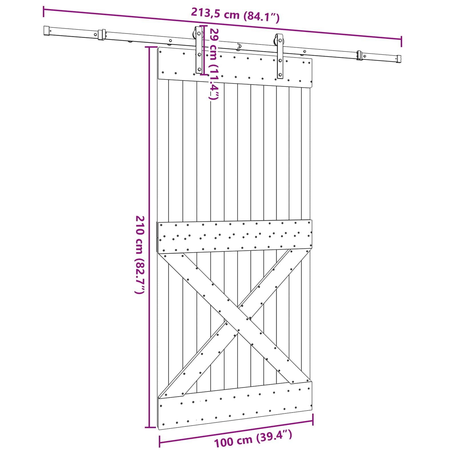 vidaXL Schiebetür NARVIK Natürlich und Schwarz 100 x 210 cm (213,5 cm)