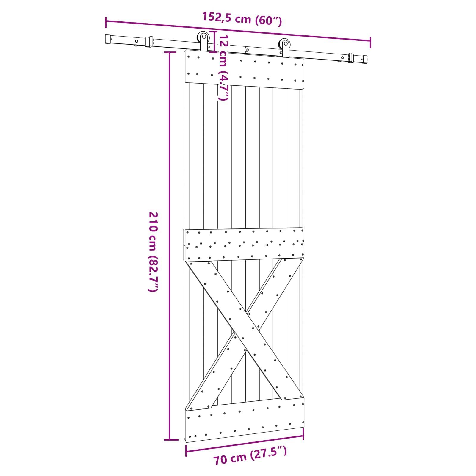 vidaXL Schiebetür NARVIK Natürlich und Schwarz 70 x 210 cm (152,5 cm)