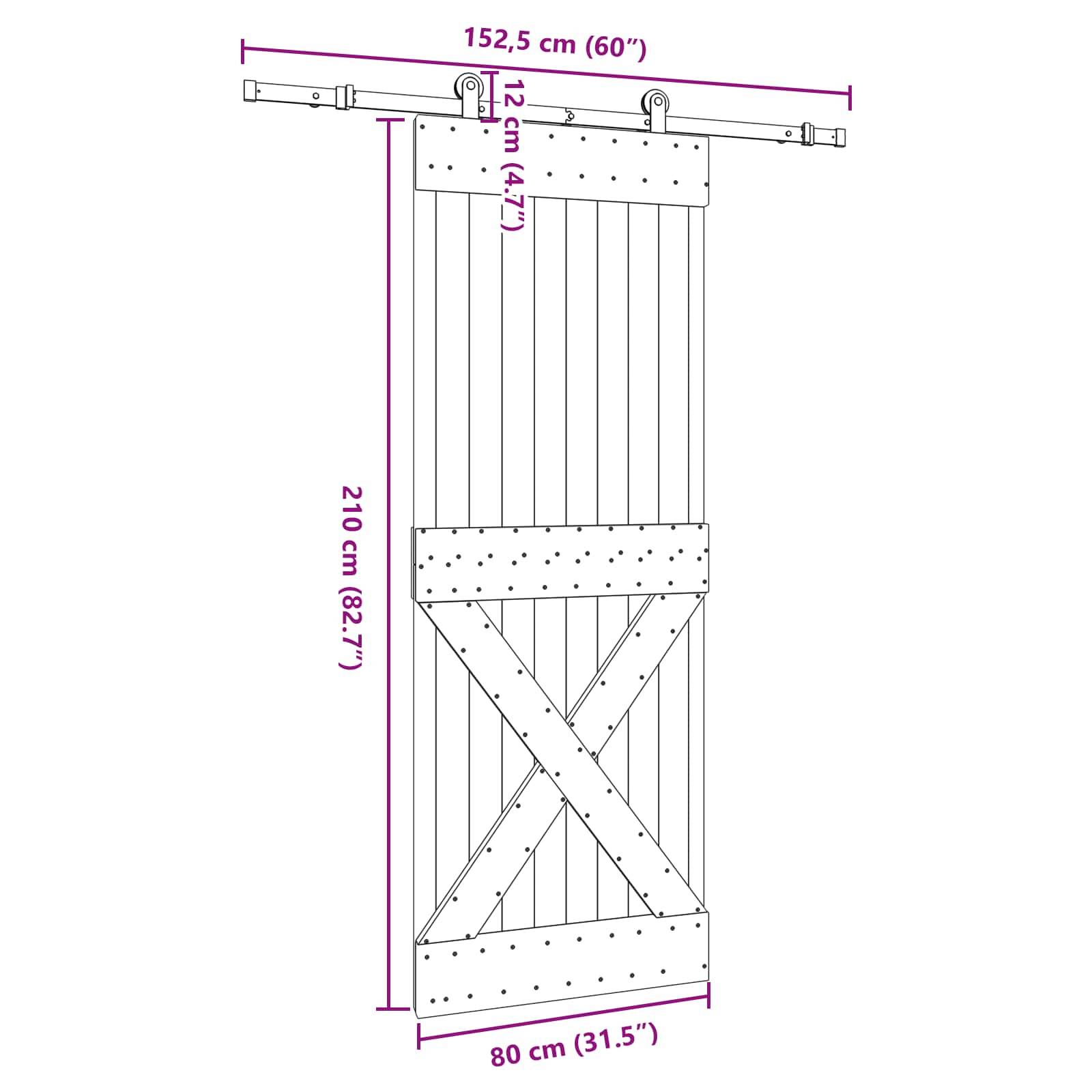 vidaXL Schiebetür NARVIK Natürlich und Schwarz 80 x 210 cm (152,5 cm)