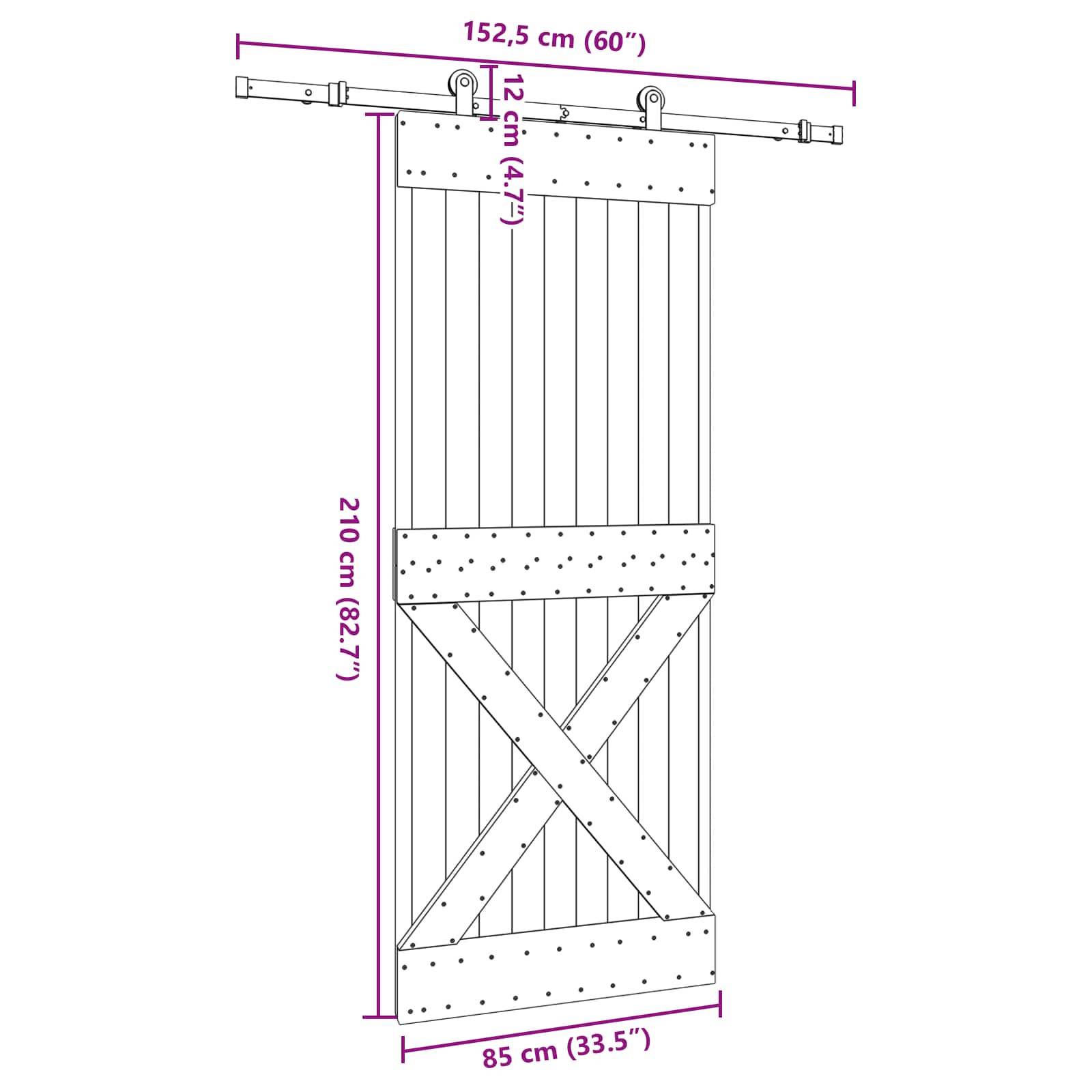 vidaXL Schiebetür NARVIK Natürlich und Schwarz 85 x 210 cm (152,5 cm)