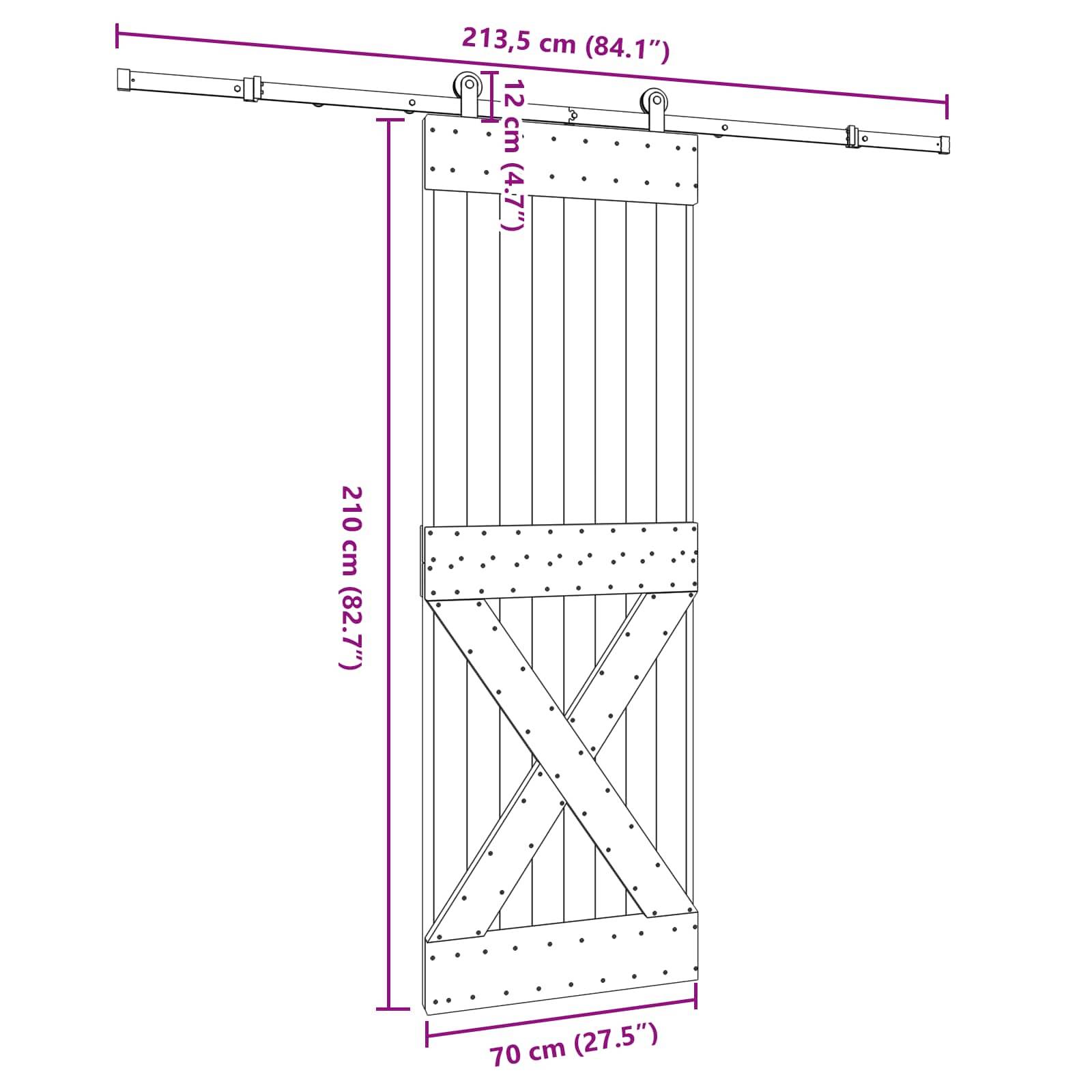 vidaXL Schiebetür NARVIK Natürlich und Schwarz 70 x 210 cm (213,5 cm)