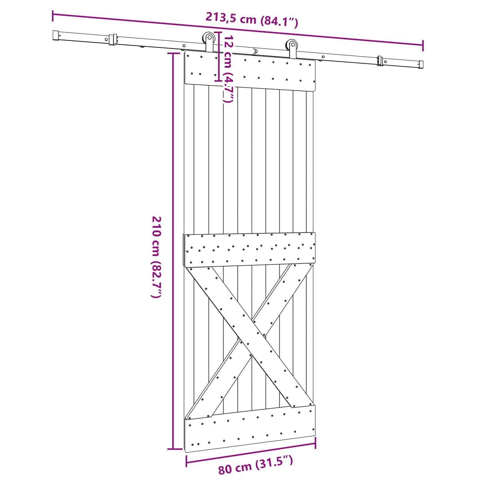 vidaXL Schiebetür NARVIK Natürlich und Schwarz 80 x 210 cm (213,5 cm)