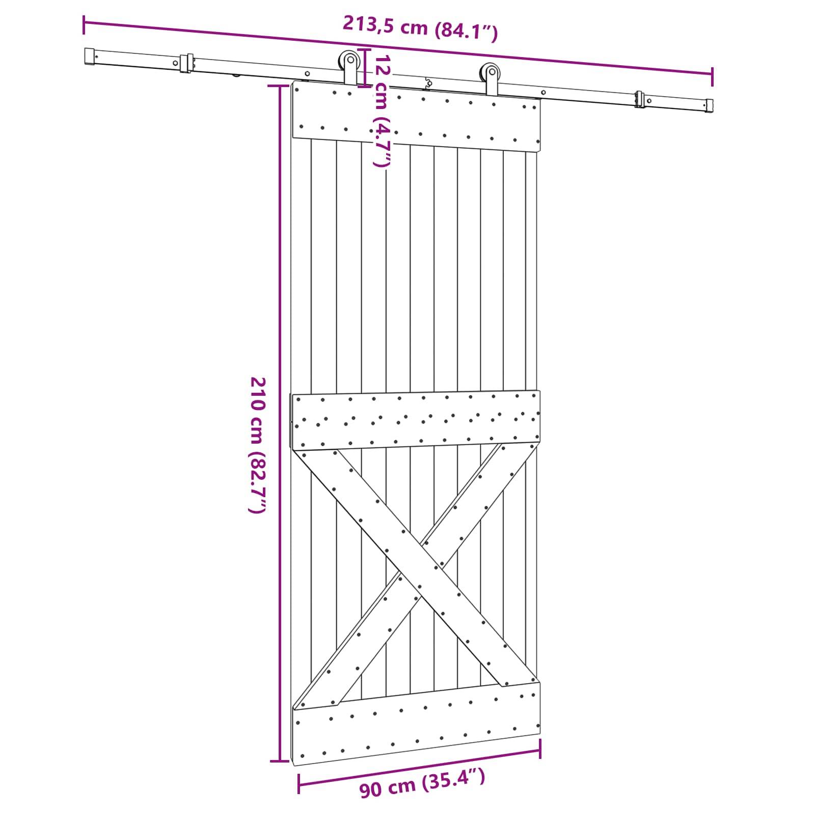 vidaXL Schiebetür NARVIK Natürlich und Schwarz 90 x 210 cm (213,5 cm)