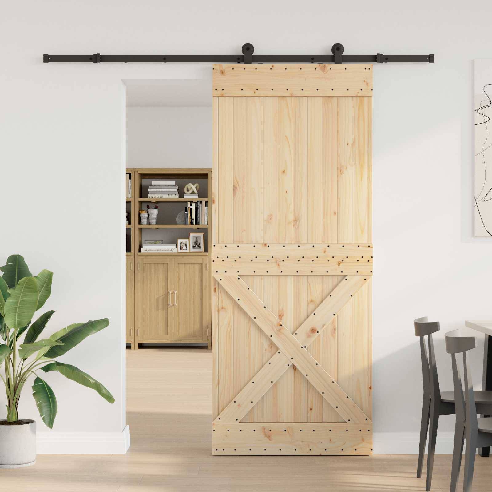 vidaXL Schiebetür NARVIK Natürlich und Schwarz 95 x 210 cm (213,5 cm)