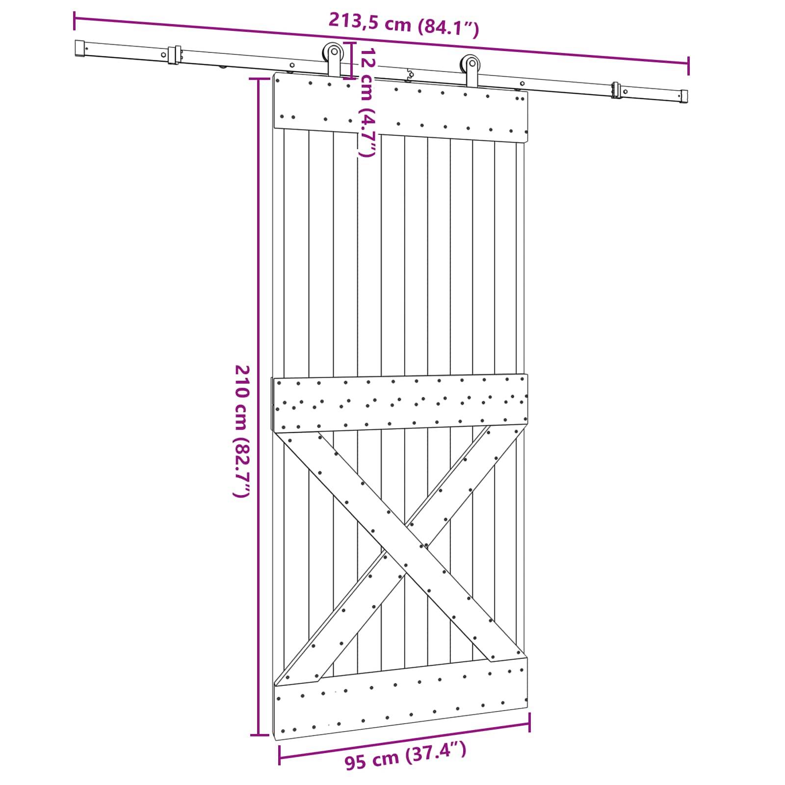 vidaXL Schiebetür NARVIK Natürlich und Schwarz 95 x 210 cm (213,5 cm)