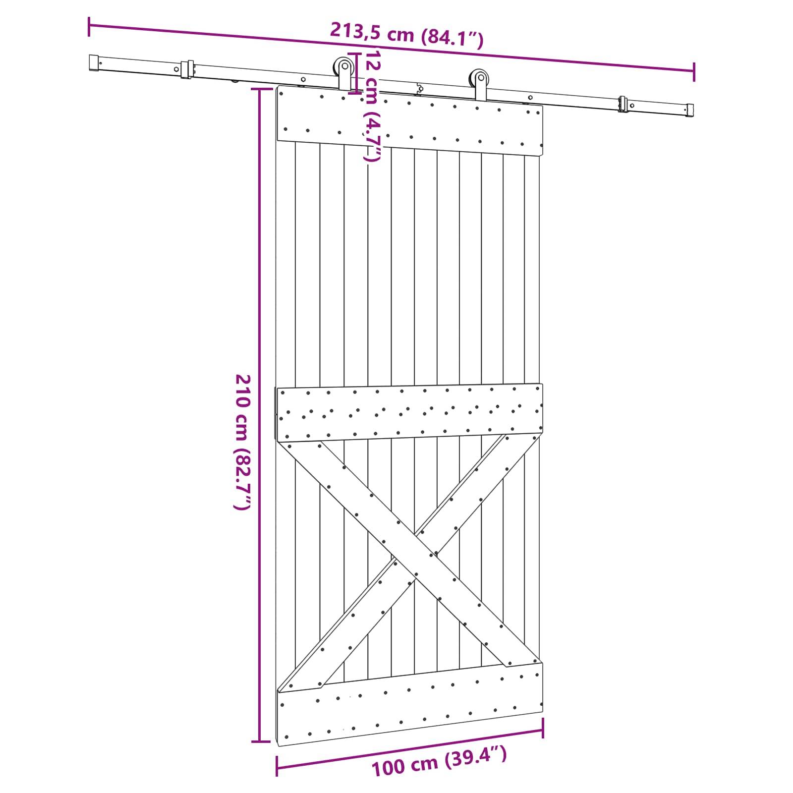 vidaXL Schiebetür NARVIK Natürlich und Schwarz 100 x 210 cm (213,5 cm)