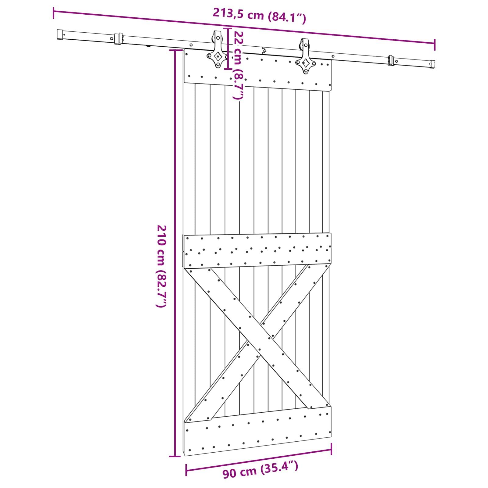 vidaXL Schiebetür NARVIK Natürlich und Schwarz 90 x 210 cm (213,5 cm)