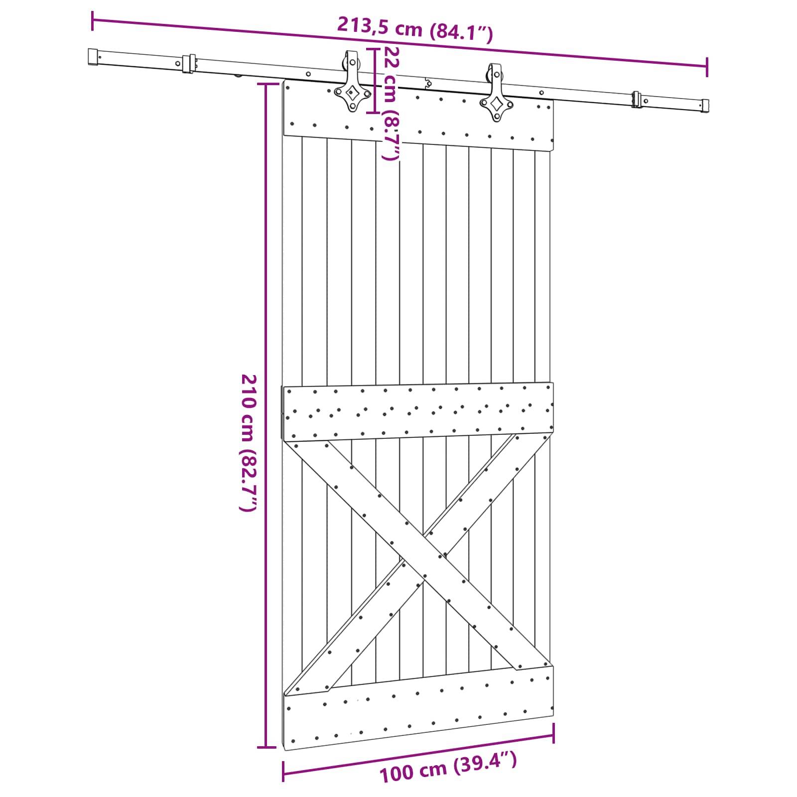 vidaXL Schiebetür NARVIK Natürlich und Schwarz 100 x 210 cm (213,5 cm)