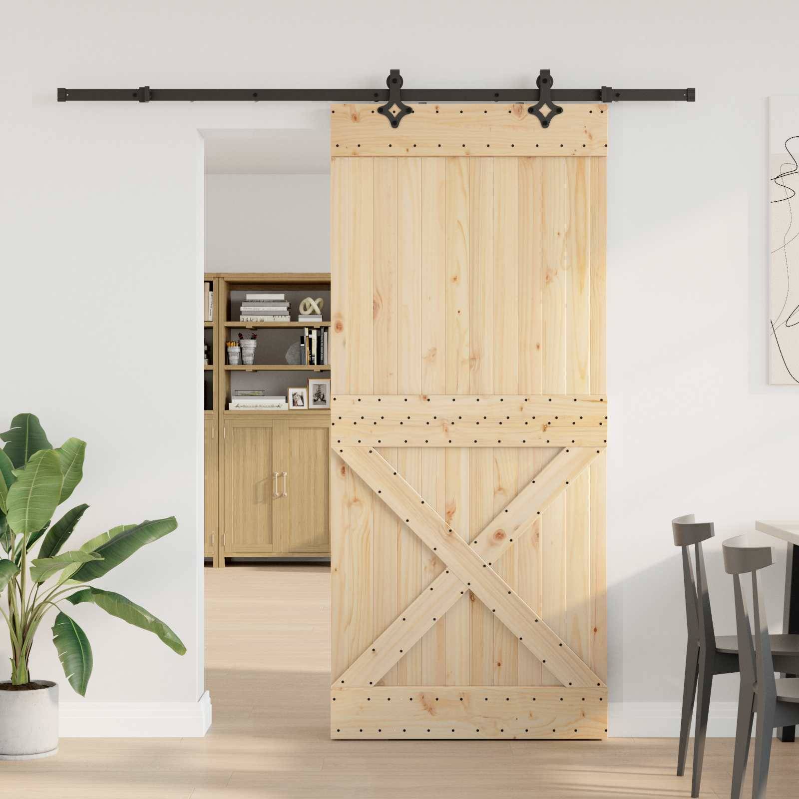 vidaXL Schiebetür NARVIK Natürlich und Schwarz 100 x 210 cm (213,5 cm)
