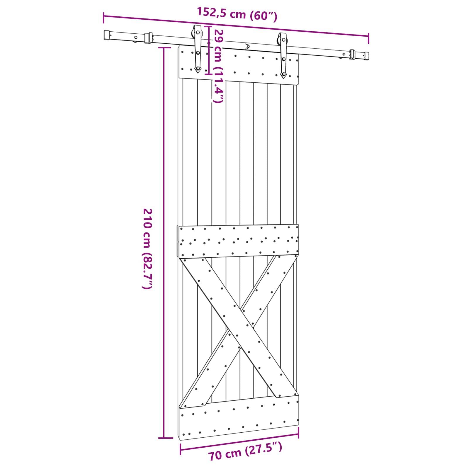 vidaXL Schiebetür NARVIK Natürlich und Schwarz 70 x 210 cm (152,5 cm)