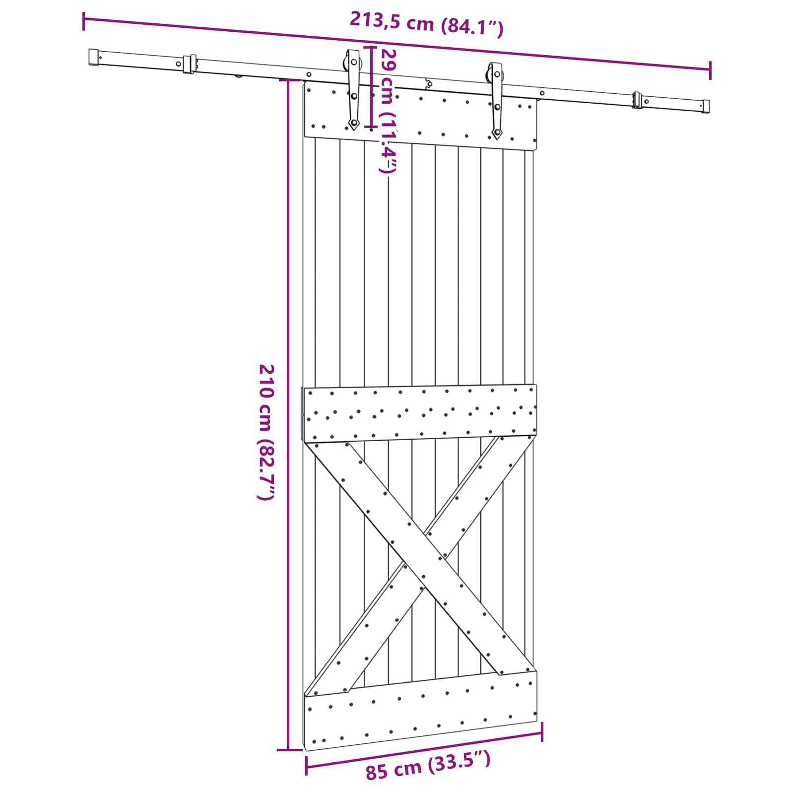 vidaXL Schiebetür NARVIK Natürlich und Schwarz 85 x 210 cm (213,5 cm)