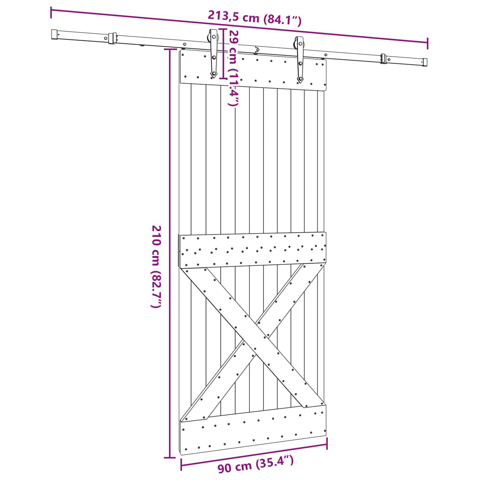 vidaXL Schiebetür NARVIK Natürlich und Schwarz 90 x 210 cm (213,5 cm)
