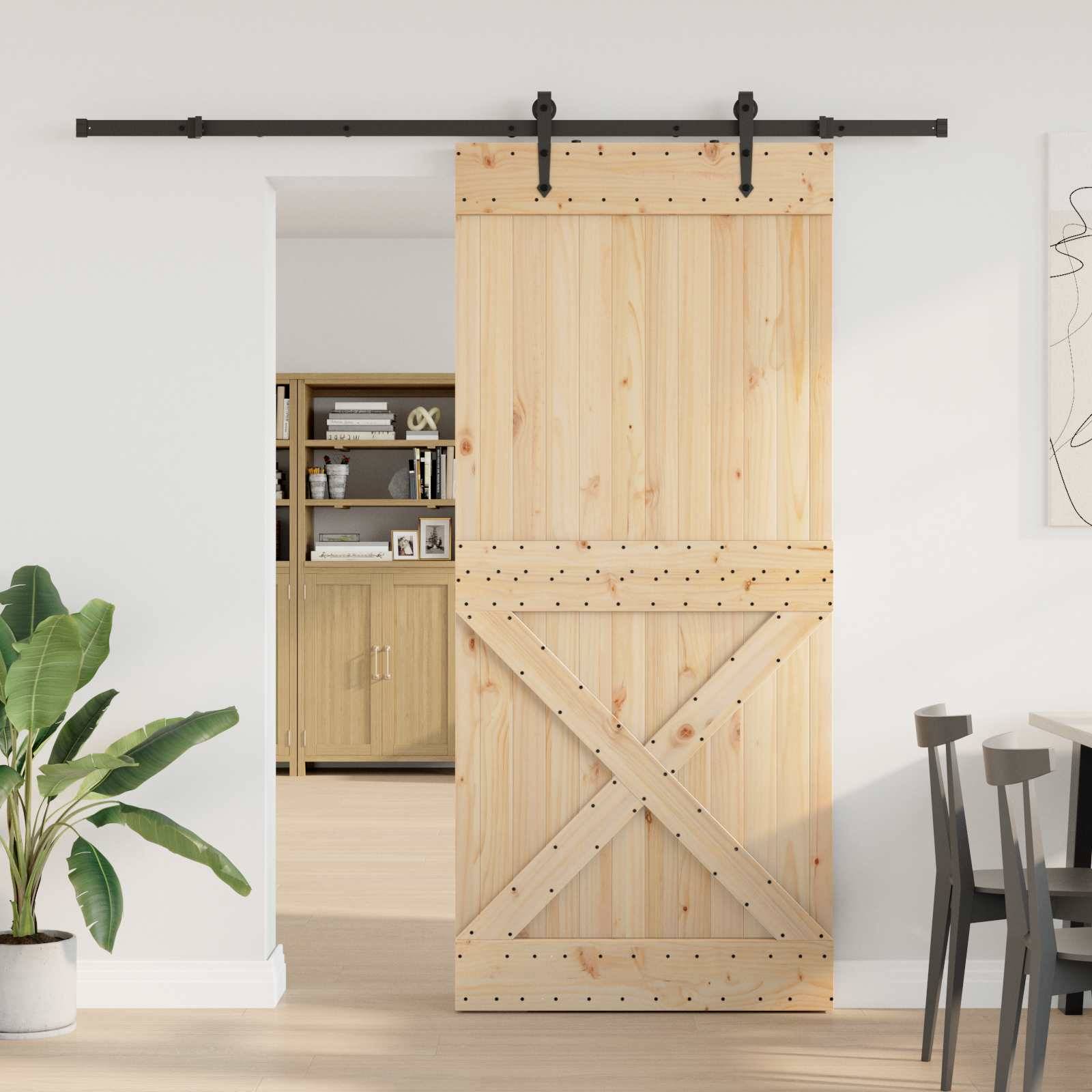 vidaXL Schiebetür NARVIK Natürlich und Schwarz 90 x 210 cm (213,5 cm)
