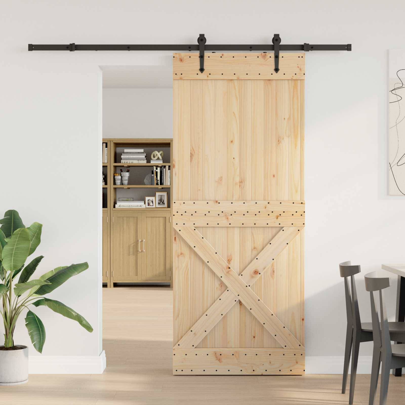 vidaXL Schiebetür NARVIK Natürlich und Schwarz 95 x 210 cm (213,5 cm)