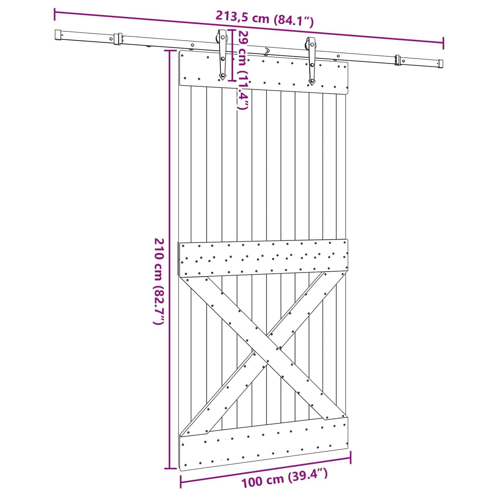 vidaXL Schiebetür NARVIK Natürlich und Schwarz 100 x 210 cm (213,5 cm)