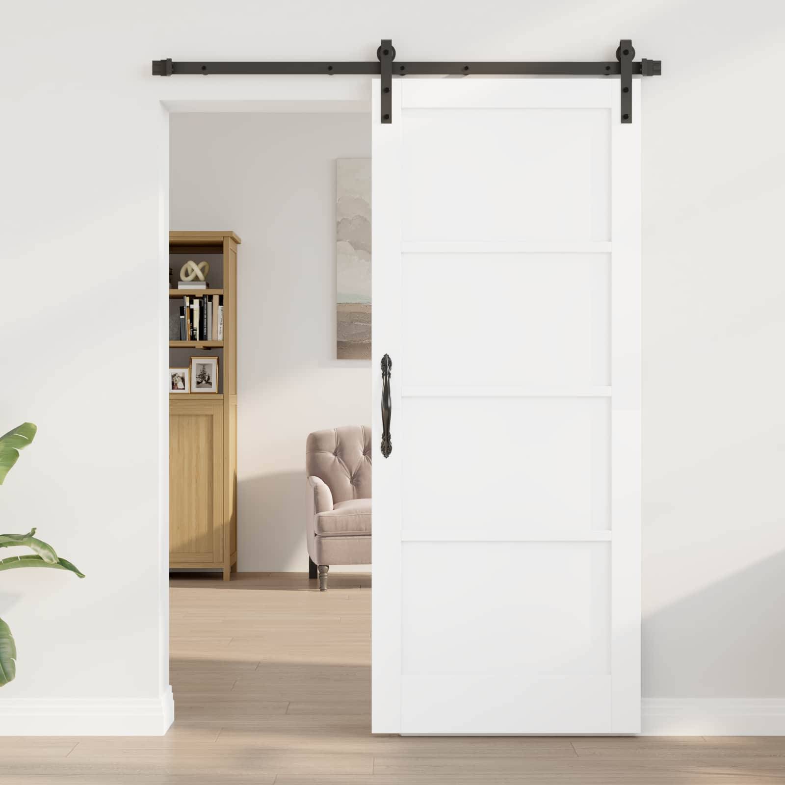 vidaXL Schiebetür Weiß 83 x 202 cm Massives Kiefernholz