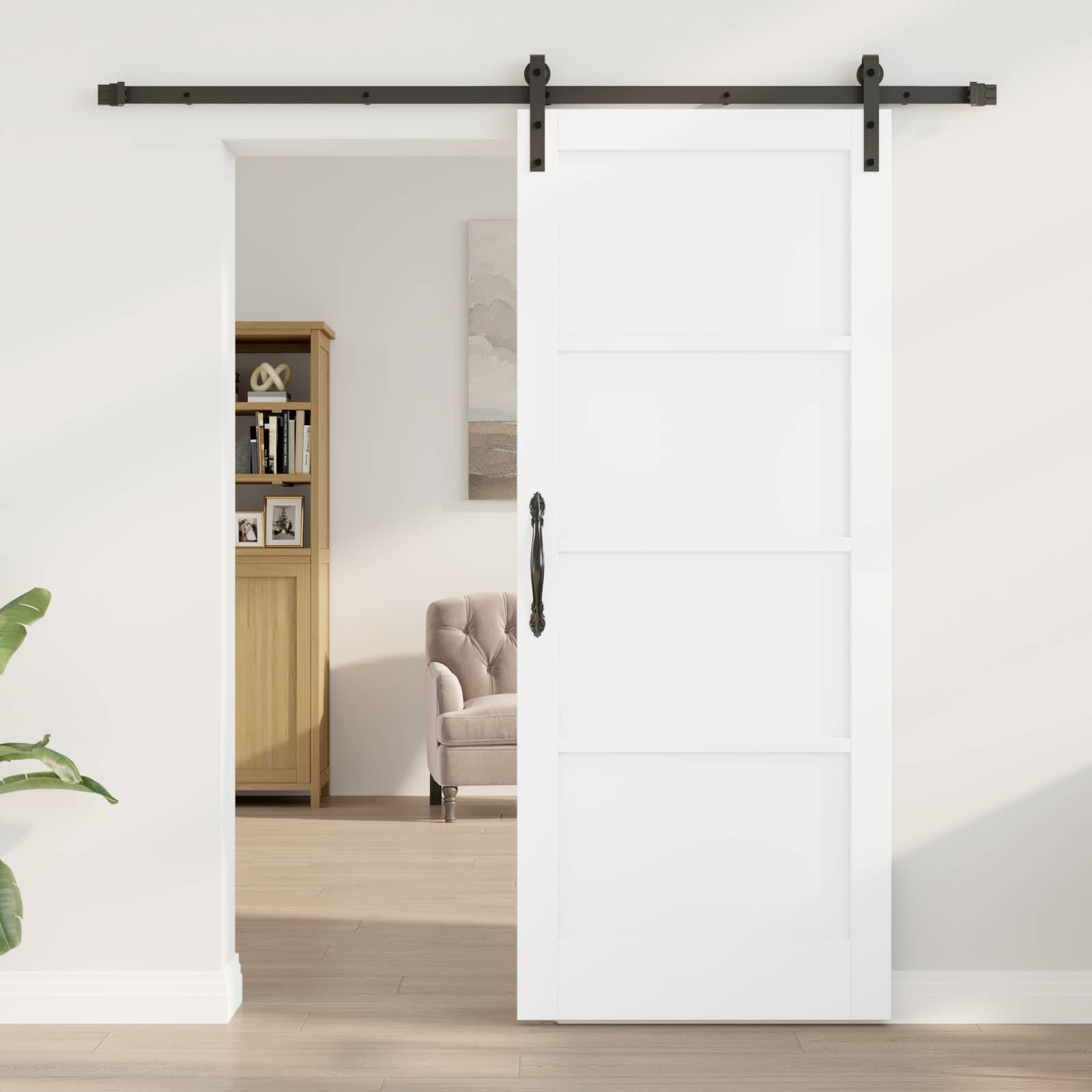 vidaXL Schiebetür Weiß und Schwarz 83 x 202 cm Massives Kiefernholz