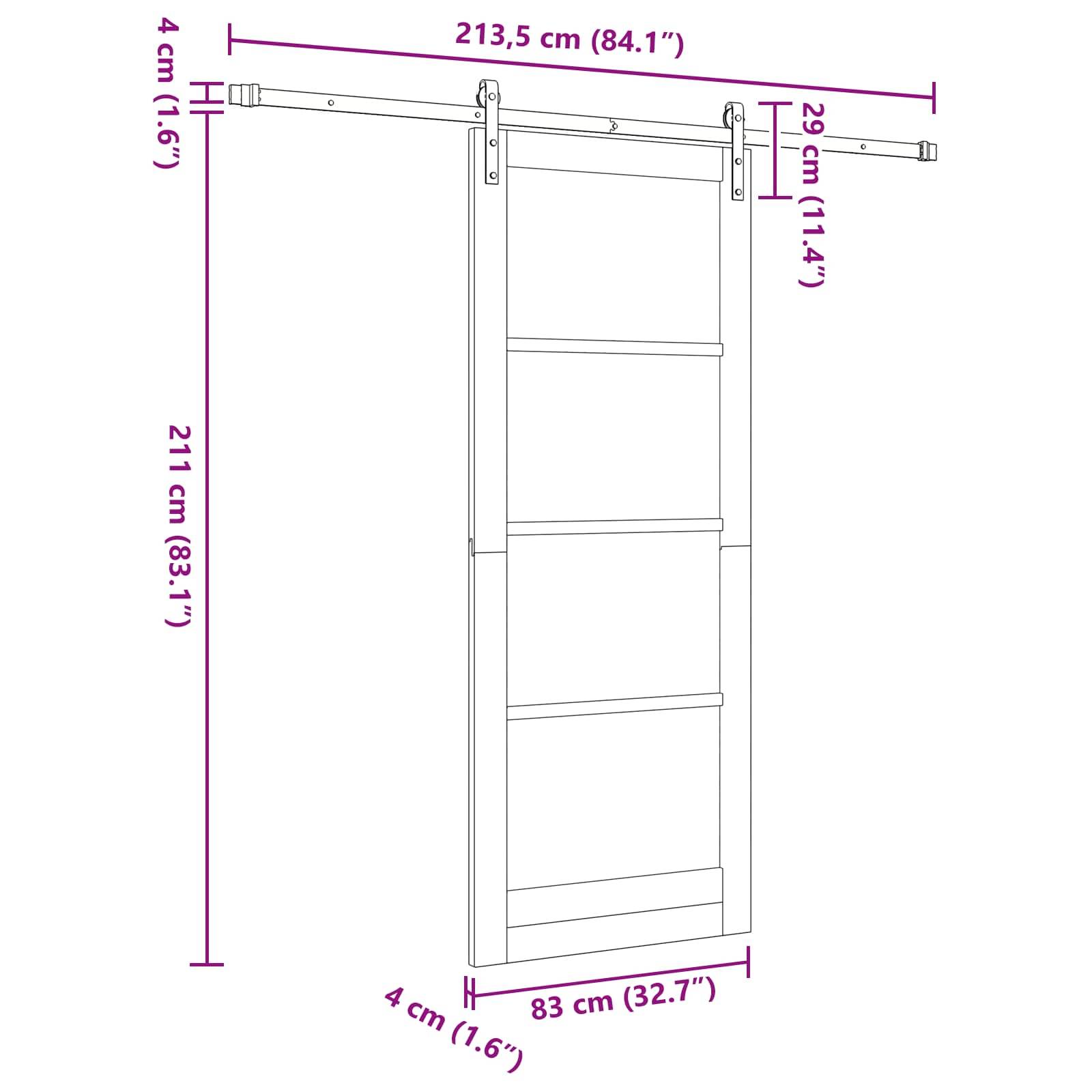 vidaXL Schiebetür Natur 83 x 211 cm Massives Kiefernholz