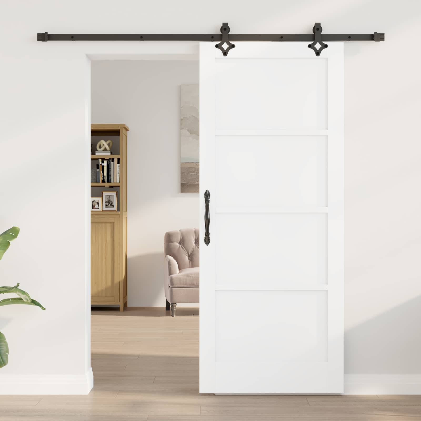 vidaXL Schiebetür Weiß und Schwarz 83 x 202 cm Massives Kiefernholz