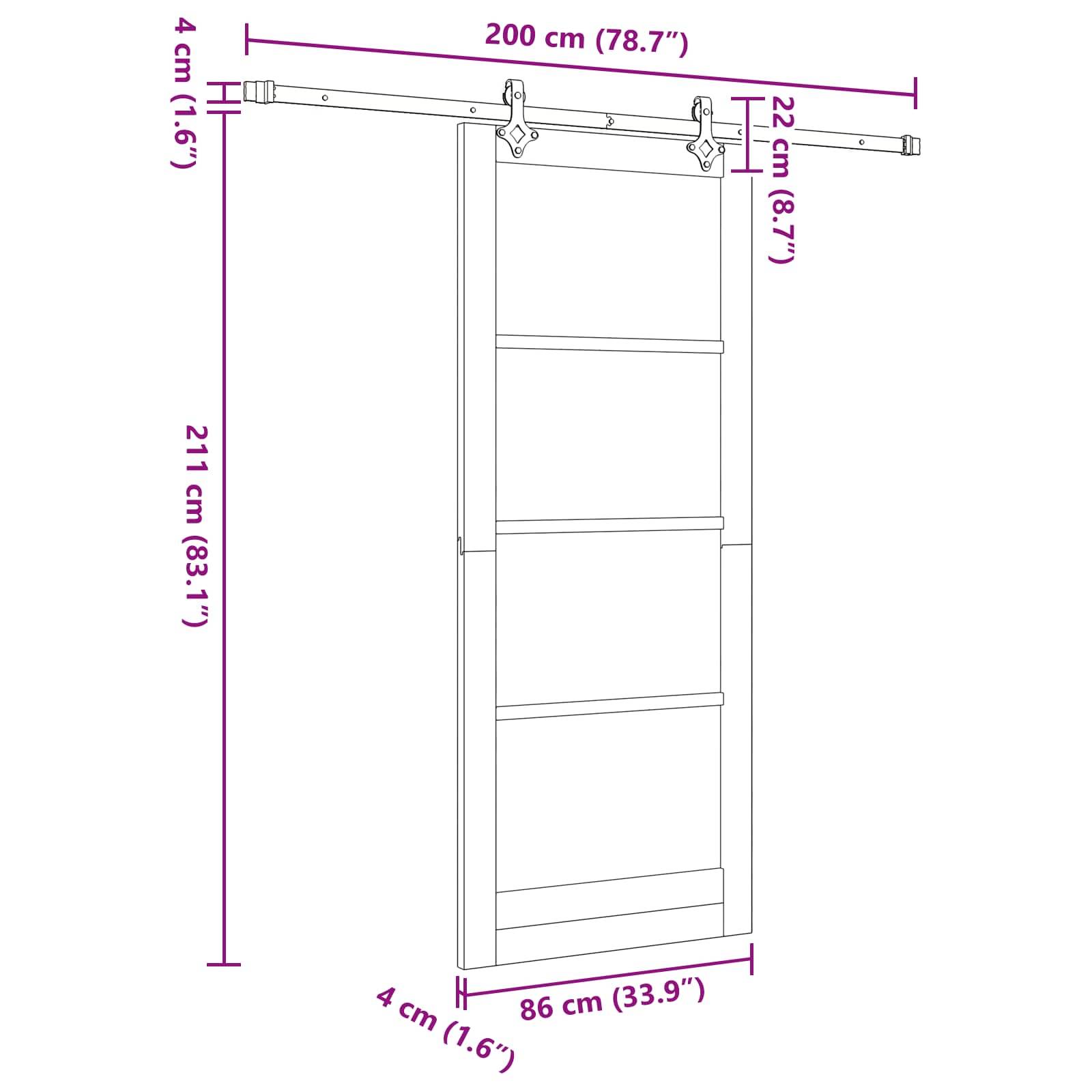 vidaXL Schiebetür Natürlich und Schwarz 86 x 211 cm