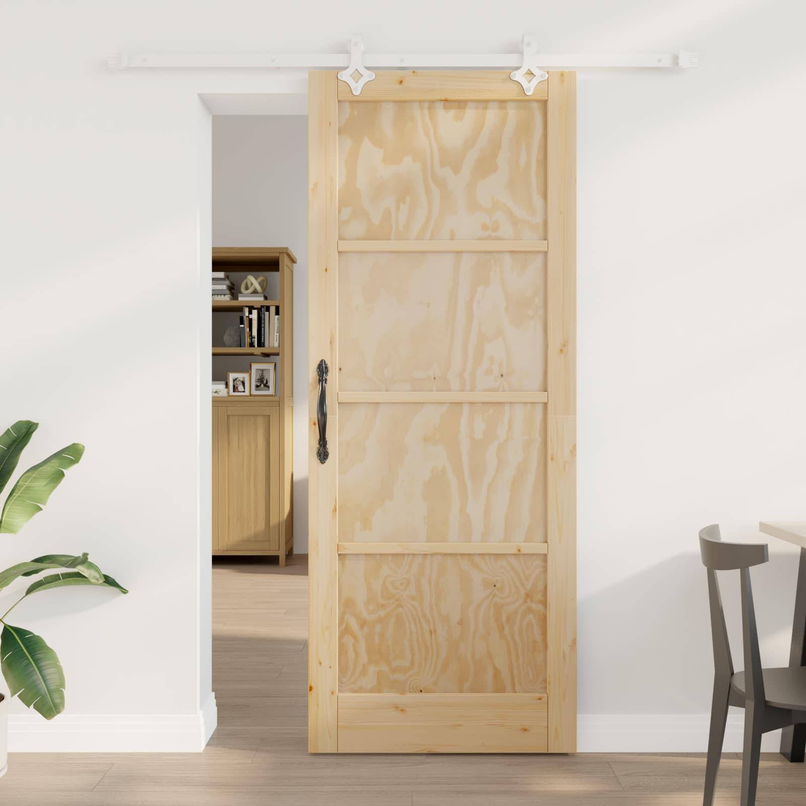 vidaXL Schiebetür Natürlich und Weiß 83 x 211 cm Massives Kiefernholz