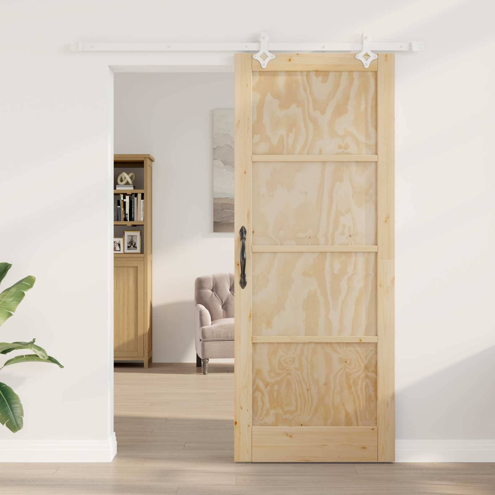 vidaXL Schiebetür Natürlich und Weiß 83 x 211 cm Massives Kiefernholz