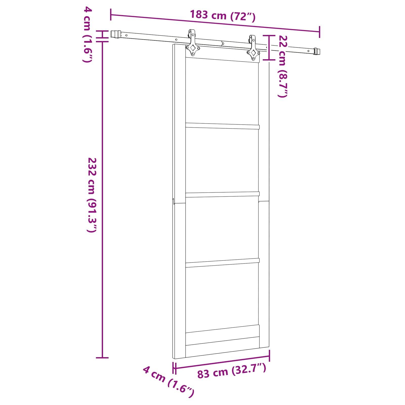 vidaXL Schiebetür Weiß und Schwarz 83 x 232 cm Massives Kiefernholz