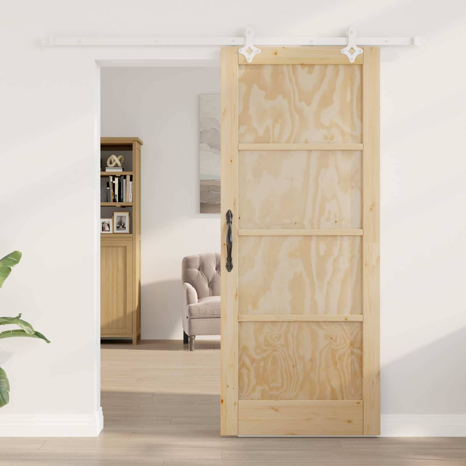 vidaXL Schiebetür Natürlich und Weiß 83 x 202 cm Massives Kiefernholz
