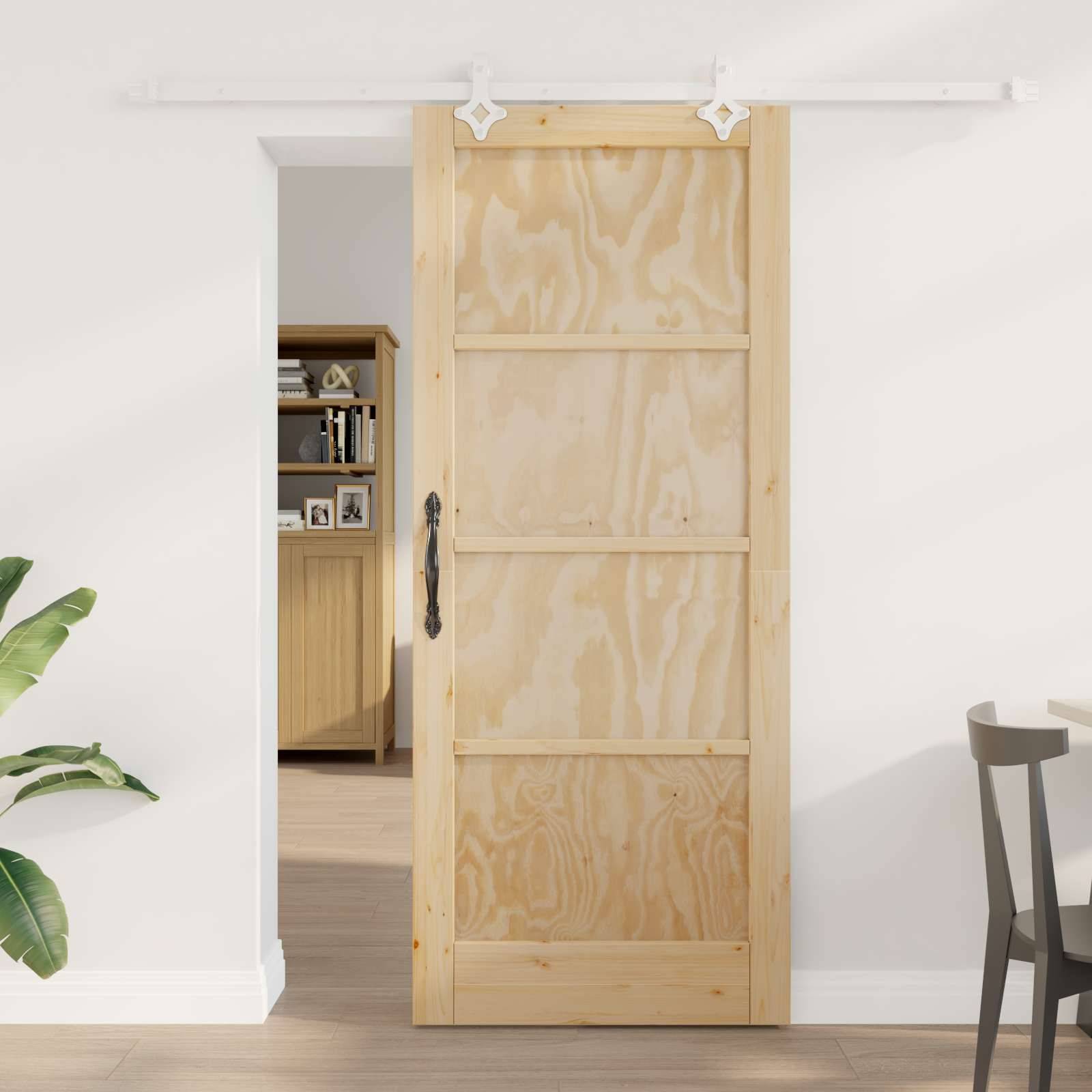 vidaXL Schiebetür Natürlich und Weiß 83 x 202 cm Massives Kiefernholz