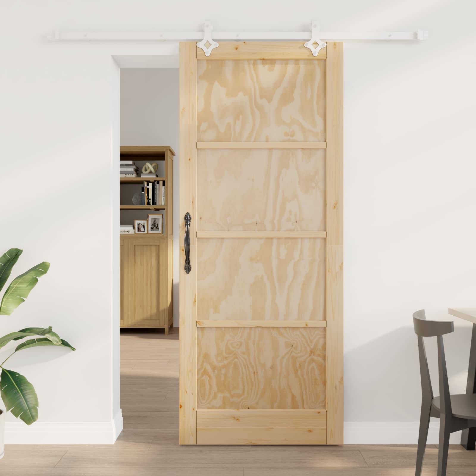 vidaXL Schiebetür Natürlich und Weiß 86 x 211 cm Massives Kiefernholz