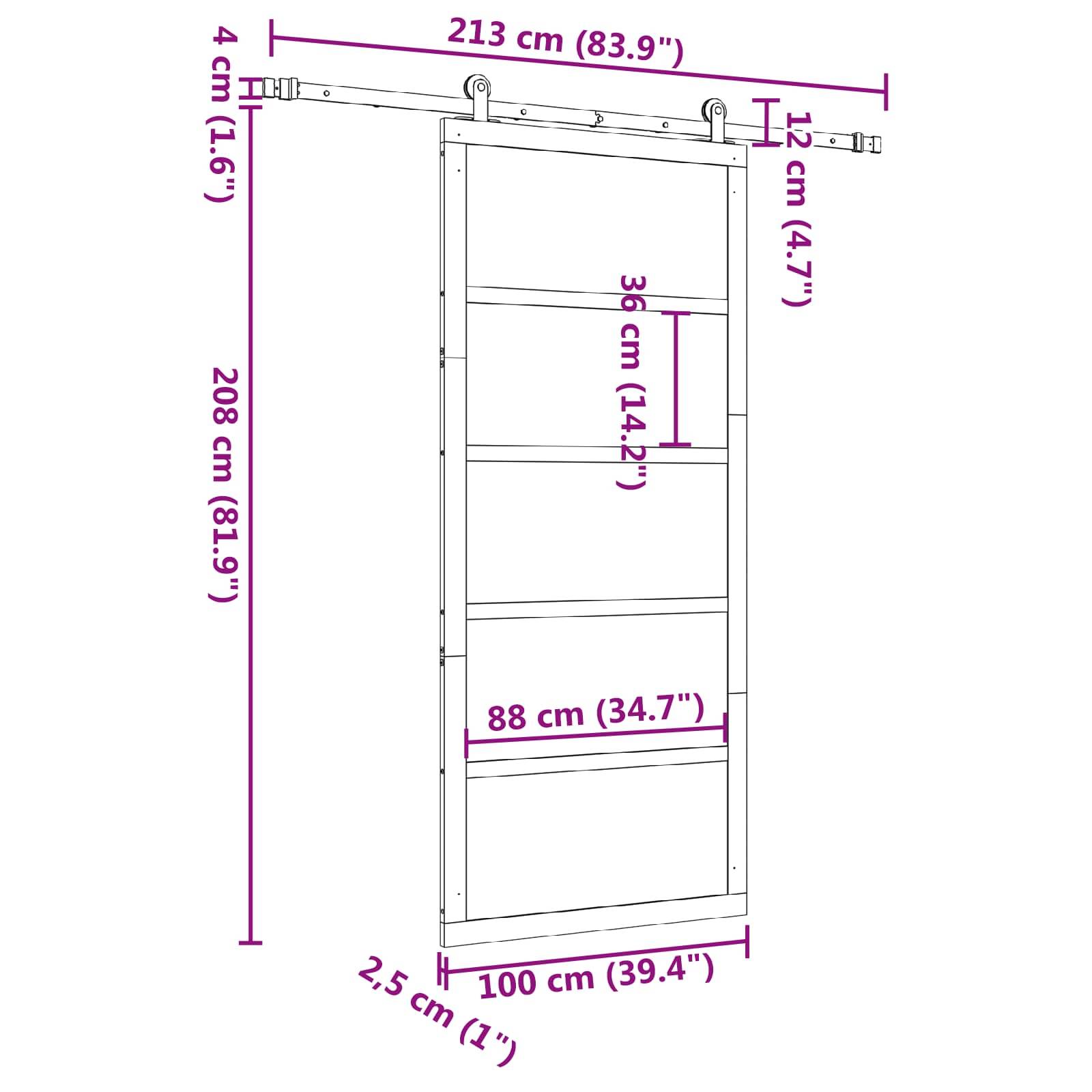 vidaXL Schiebetür Natur 100 x 208 cm Massives Kiefernholz