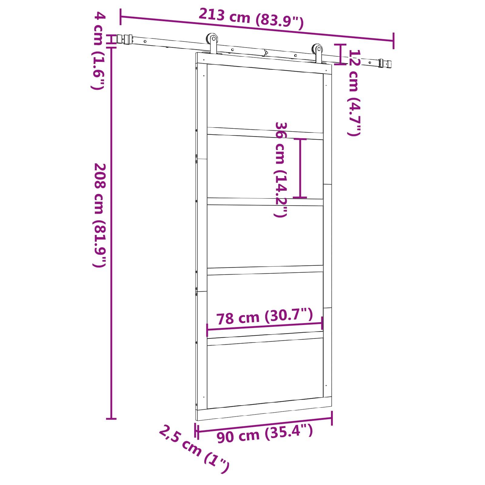 vidaXL Schiebetür Natur 90 x 208 cm Massives Kiefernholz