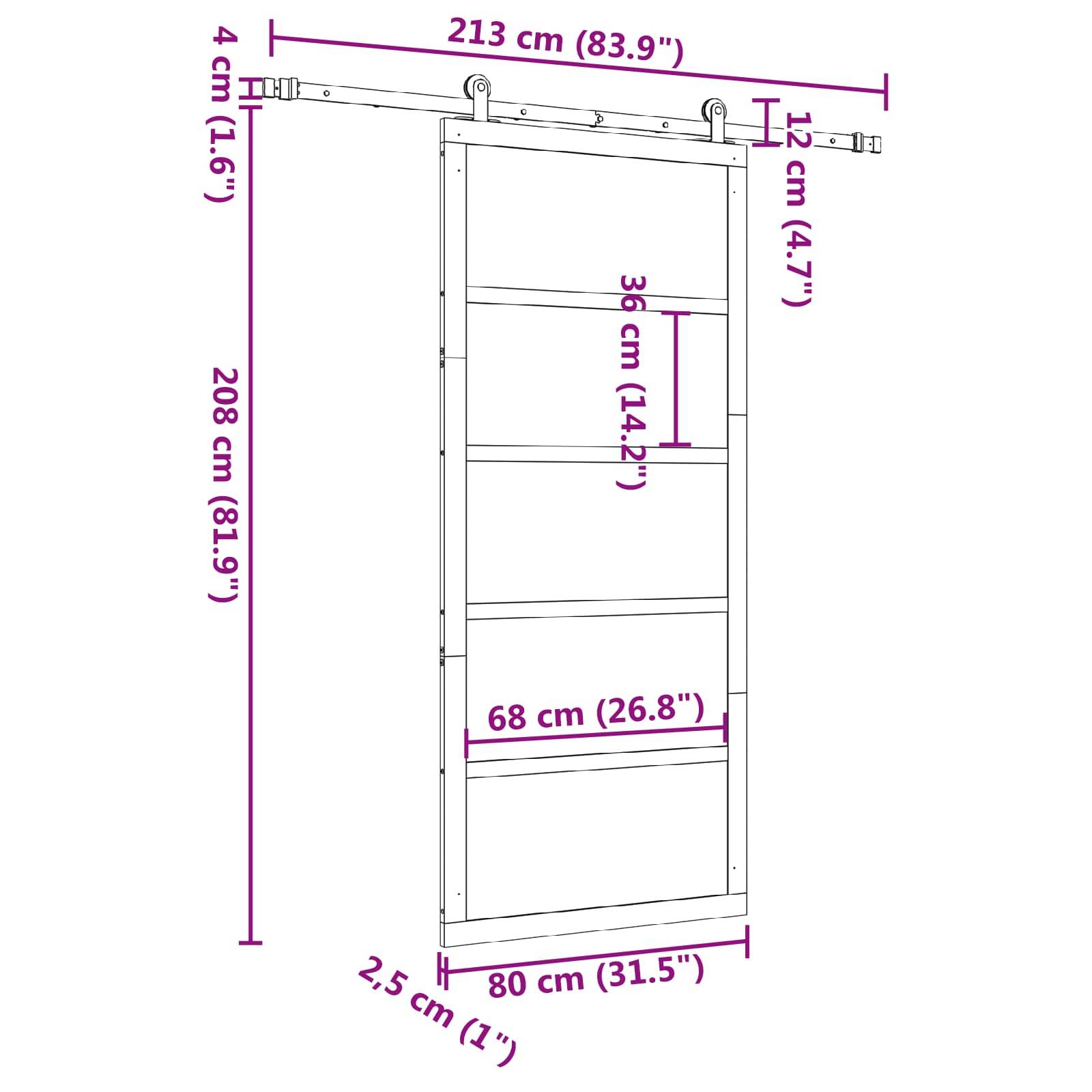 vidaXL Schiebetür Natur 80 x 208 cm Massives Kiefernholz